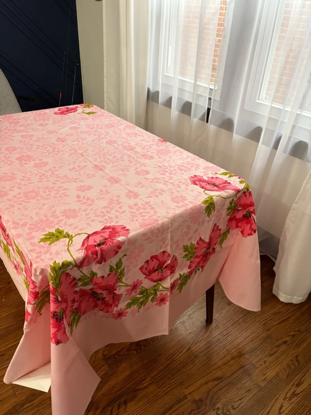 VTG 60s  deadstock Prints Charming tablecloth Sunweave pink floral cotton 60x84